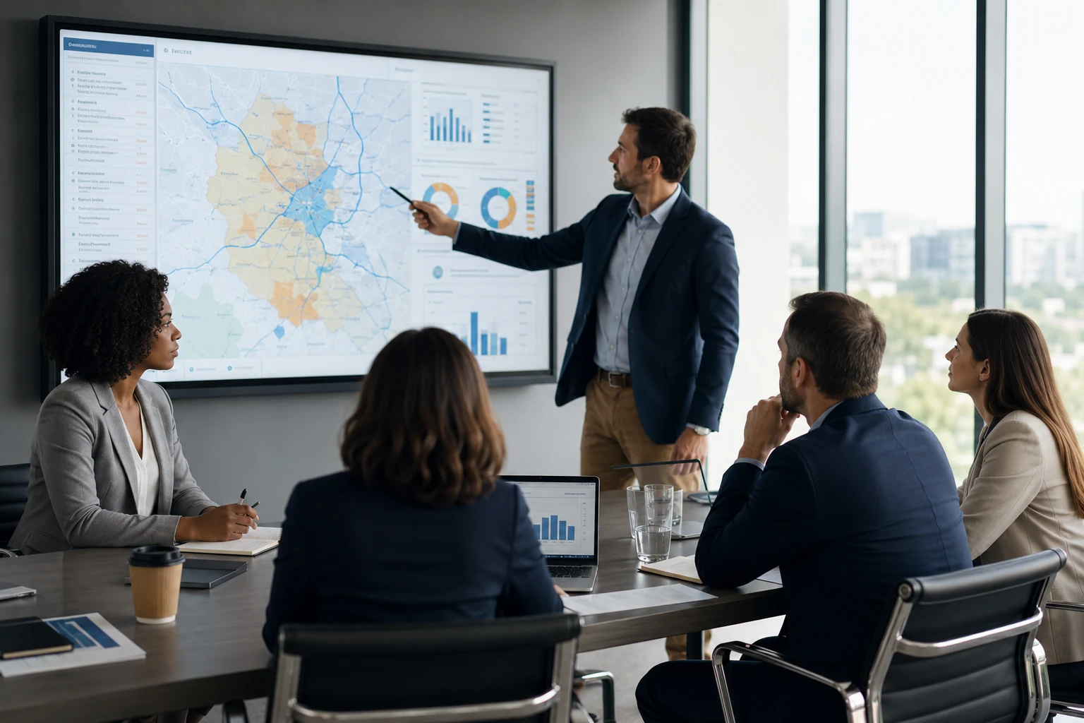 Équipe territoriale examinant une carte de priorisation et des données d’investissement